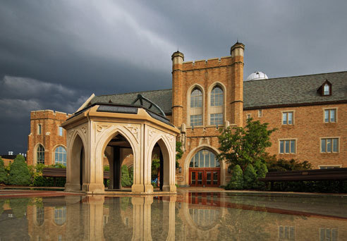 Jordan hall of Science exterior after a rain storm