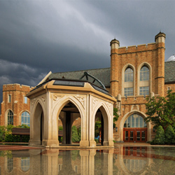Jordan Hall of Science exterior after a rain storm