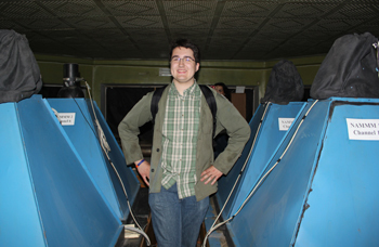 Patrick Fasano at the Nor Amberd Station, with the Nor Amberd Multichannel Muon Monitor (NAMMM)
