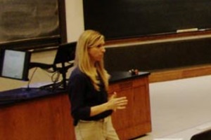 Notre Dame alumna Keri Oxley gives a lecture on personalisms in the doctor-patient relationship