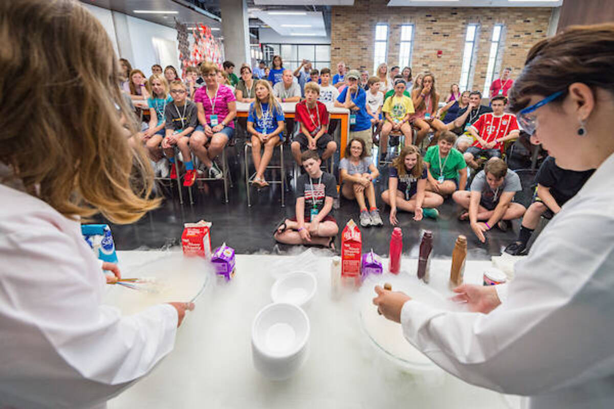 Chem Demo Team Makes Ice cream with dry ice in front of audience of kids