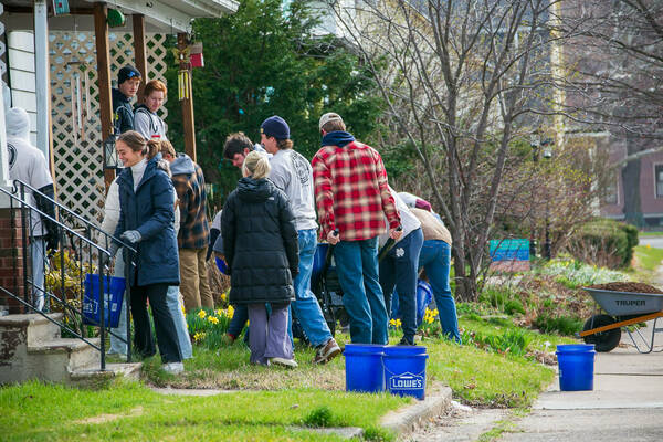 Students in a South Bend neighborhood on a
