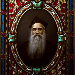 Stained glass portrait of Fr. Sorin in the Basilica Museum